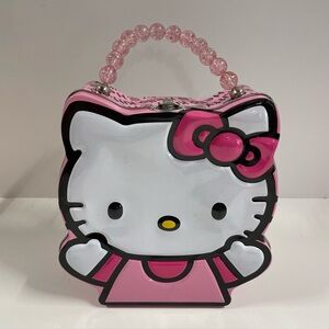 Hello Kitty by Sanrio Pink White Metal Lunchbox Purse w/ Beaded Handle 7x7x2.5”